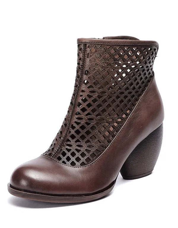 Hollow Chunky Heels Round Head Short Boots