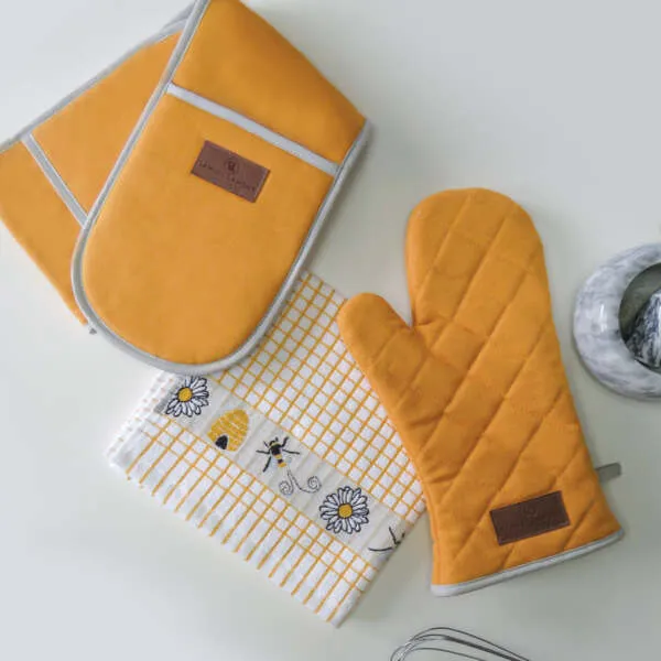 Honey Yellow Cotton Canvas Double Oven Gloves