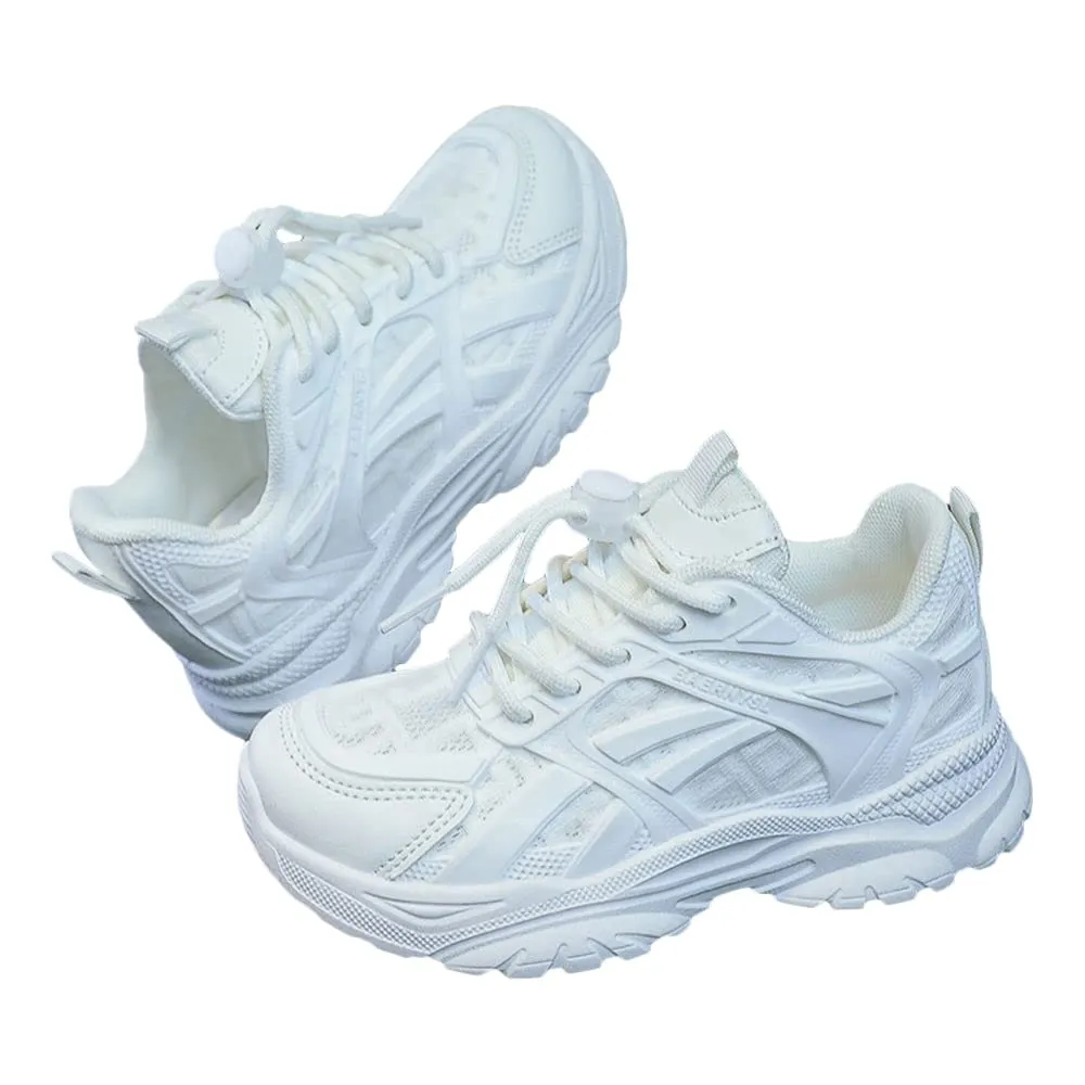 Hopscotch Boys and Girls Mesh Lace Tie-Up Athletic Shoes in White Color, UK:2 (FAQ-4121039)