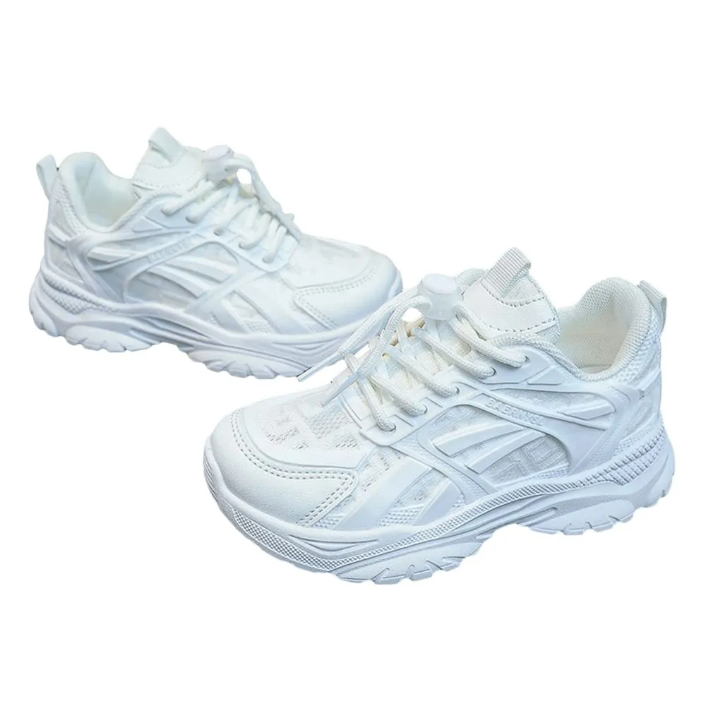 Hopscotch Boys and Girls Mesh Lace Tie-Up Athletic Shoes in White Color, UK:2 (FAQ-4121039)