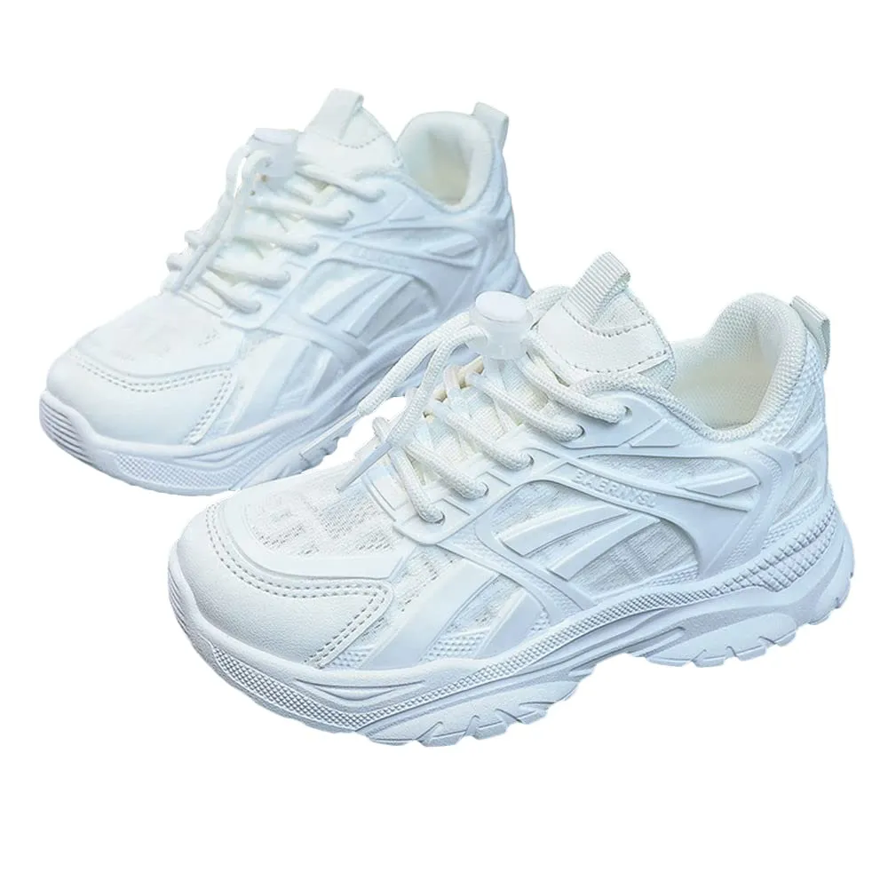 Hopscotch Boys and Girls Mesh Lace Tie-Up Athletic Shoes in White Color, UK:2 (FAQ-4121039)