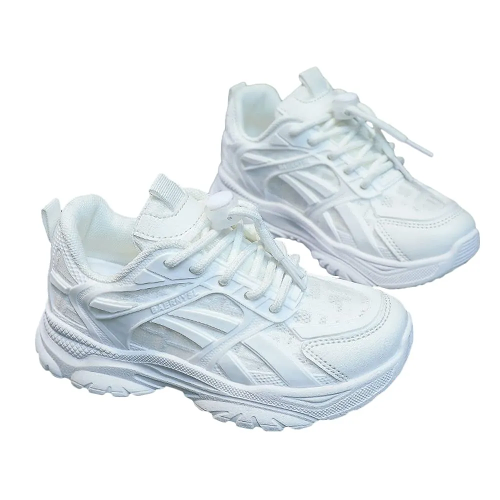 Hopscotch Boys and Girls Mesh Lace Tie-Up Athletic Shoes in White Color, UK:2 (FAQ-4121039)