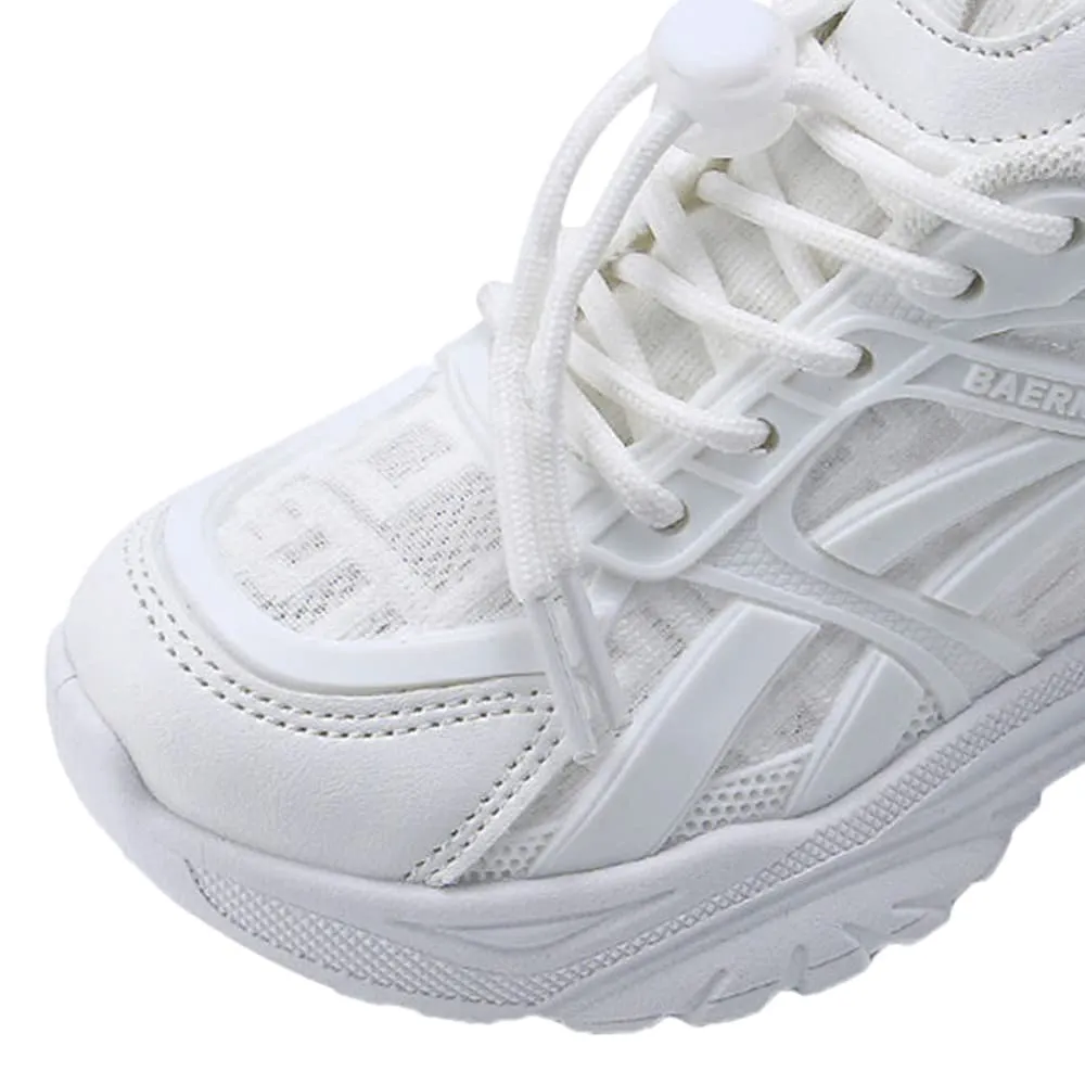 Hopscotch Boys and Girls Mesh Lace Tie-Up Athletic Shoes in White Color, UK:2 (FAQ-4121039)