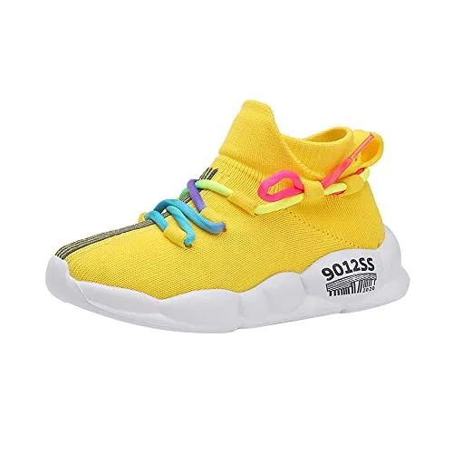 Hopscotch Girls Mesh Text Print Lace Athletic Shoes in Yellow Color, UK:9.5 (RUO-2877697)