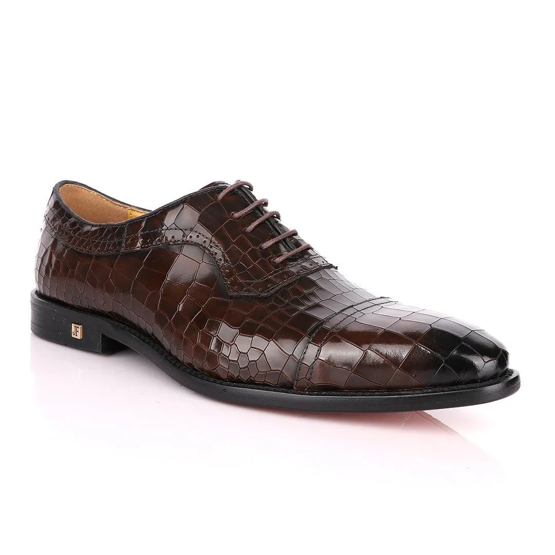 John Foster Full Wetlips Croc Oxford Coffee Brown Shoe.