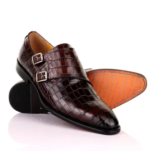 John Mendson Coffee Brown Double Monk Strap Croc Leather Shoe