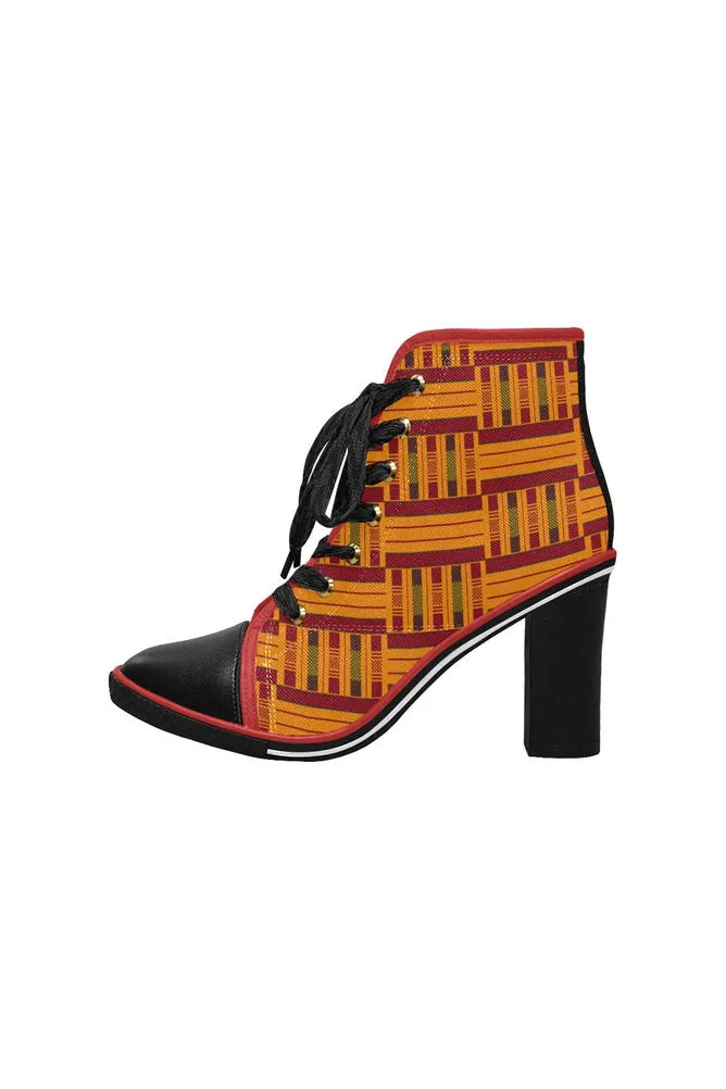 Kente Print Lace Up Chunky Heel Ankle Booties