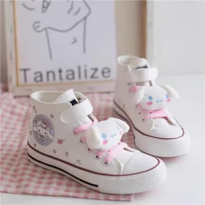 Kids Cartoon Pattern Velcro Pink Lace-up High Top Canvas Girls Shoes