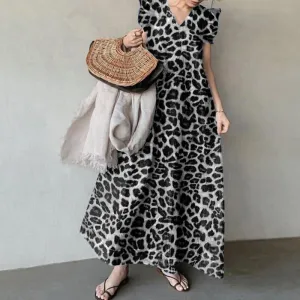 Leopard Print Commuter Long Dress