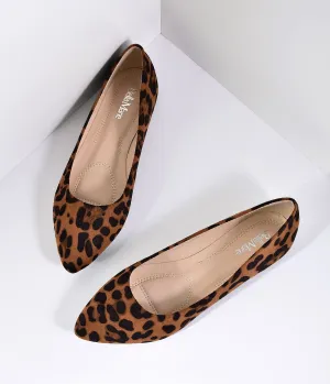 Leopard Print Suede Pointed Toe Flats