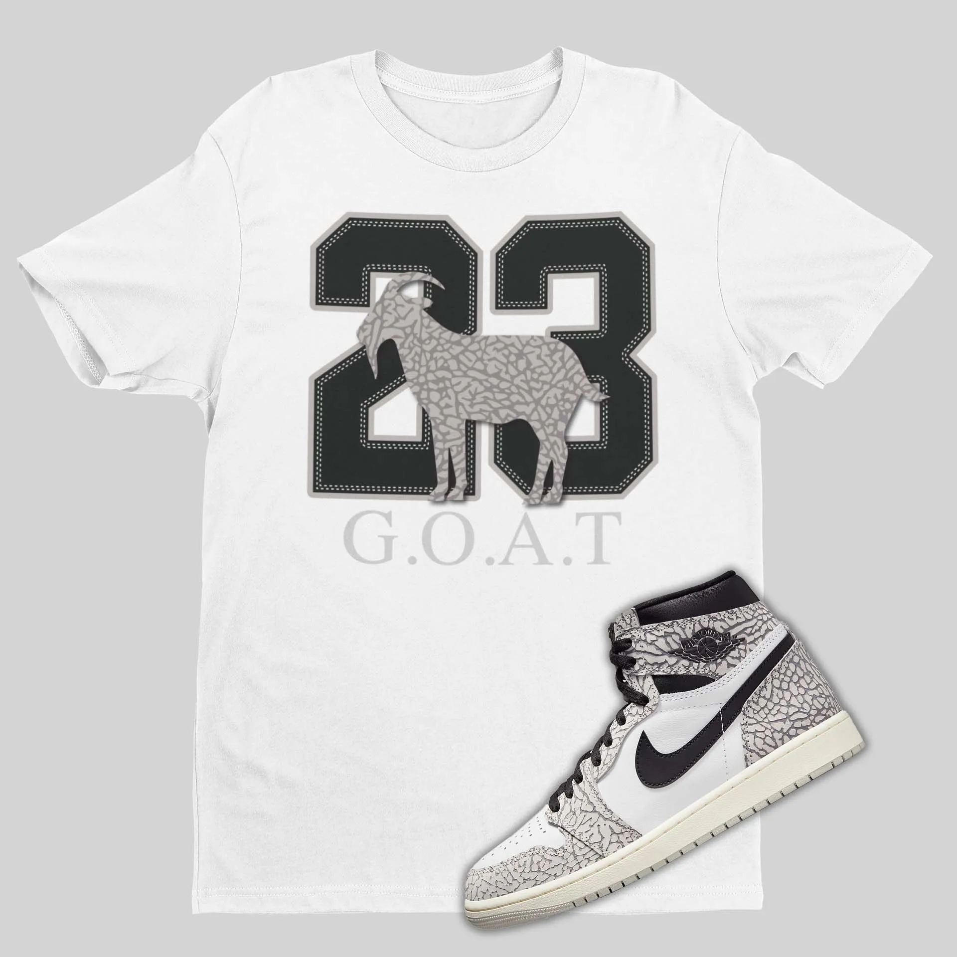 Matching Shirt for Goat Air Jordan 1 Retro High OG White Cement