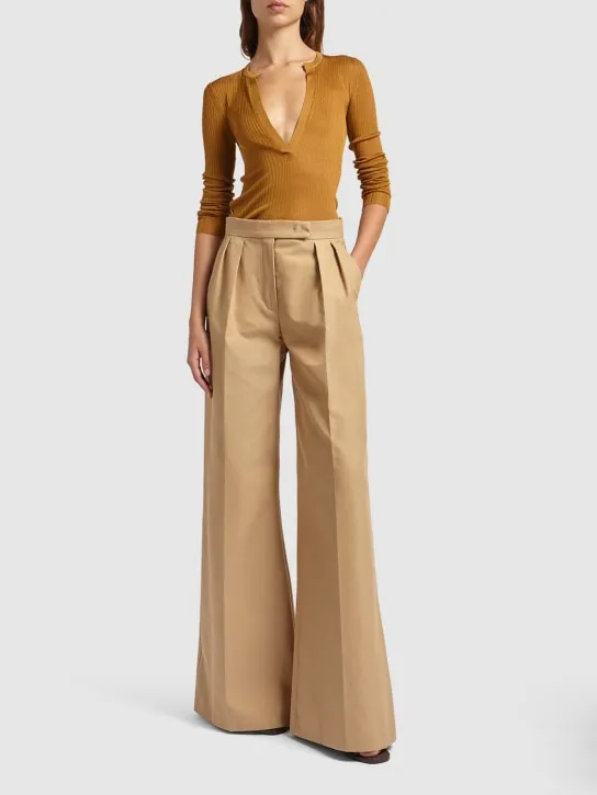 Max Mara   Corte pleated cotton canvas pants 