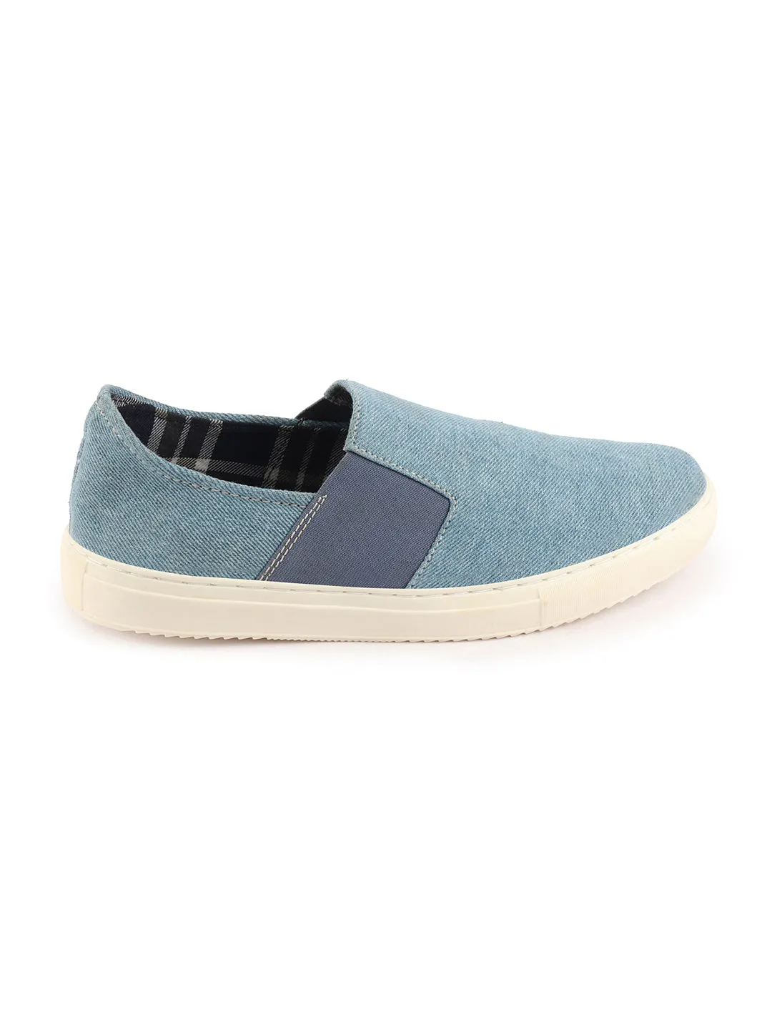 Men Sky Blue Colorblocked Denim/Canvas Slip On Casual Loafer Shoes