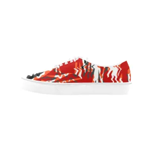 Men's Crimson Red Doodle Print Canvas Low Top Shoes