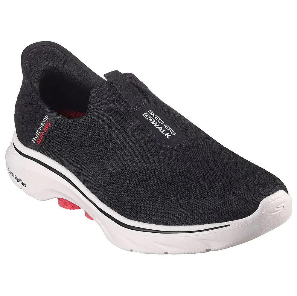 Mens Skechers Go Walk 7 - Easy On 2 Black White Slip On Sneaker Shoes