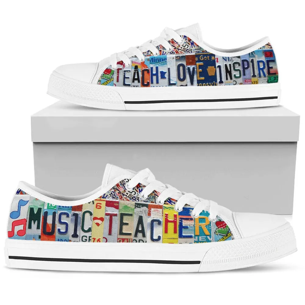 Music Teacher License Plates Low Top Shoes, Teacher Shoes, Low Top Sneakers