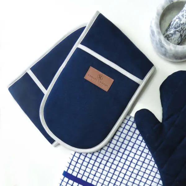 Navy Cotton Canvas Double Oven Gloves