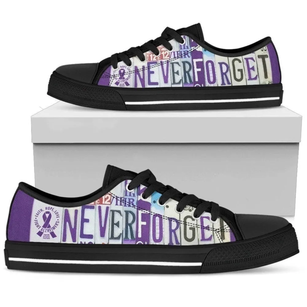 Never Forget Alzheimer Awareness Sneaker Women's Low Top Shoes, Low Top Sneaker, Low Top Canvas Shoes