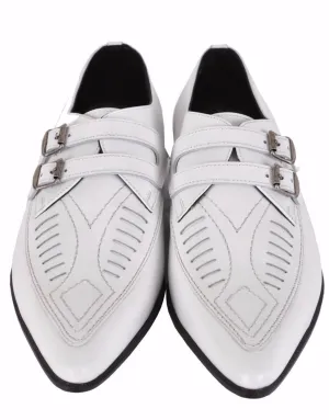 New Handmade Men's White Leather Duckies Monk Strap Loafer Shoes