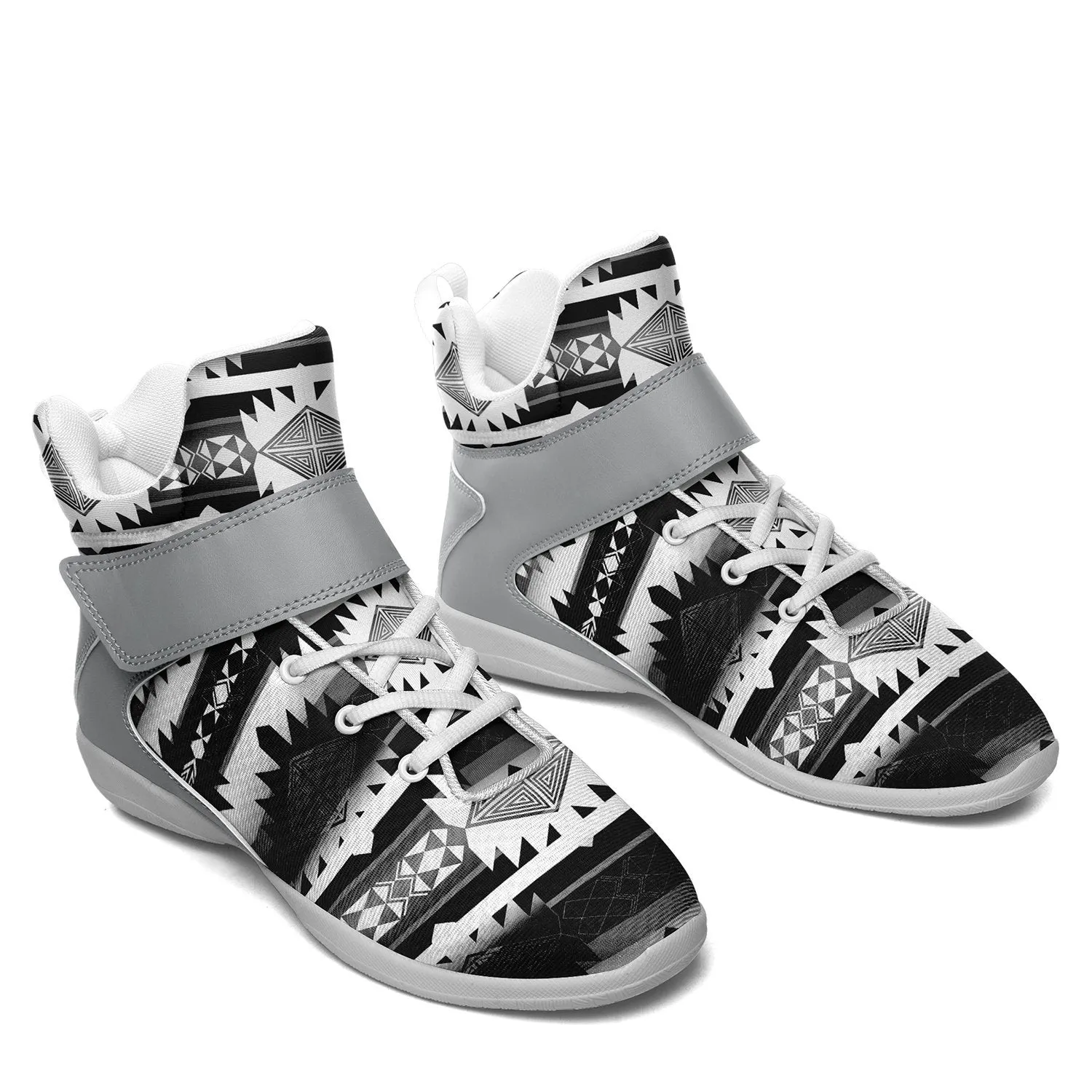 Okotoks Black and White Ipottaa Basketball / Sport High Top Shoes - White Sole