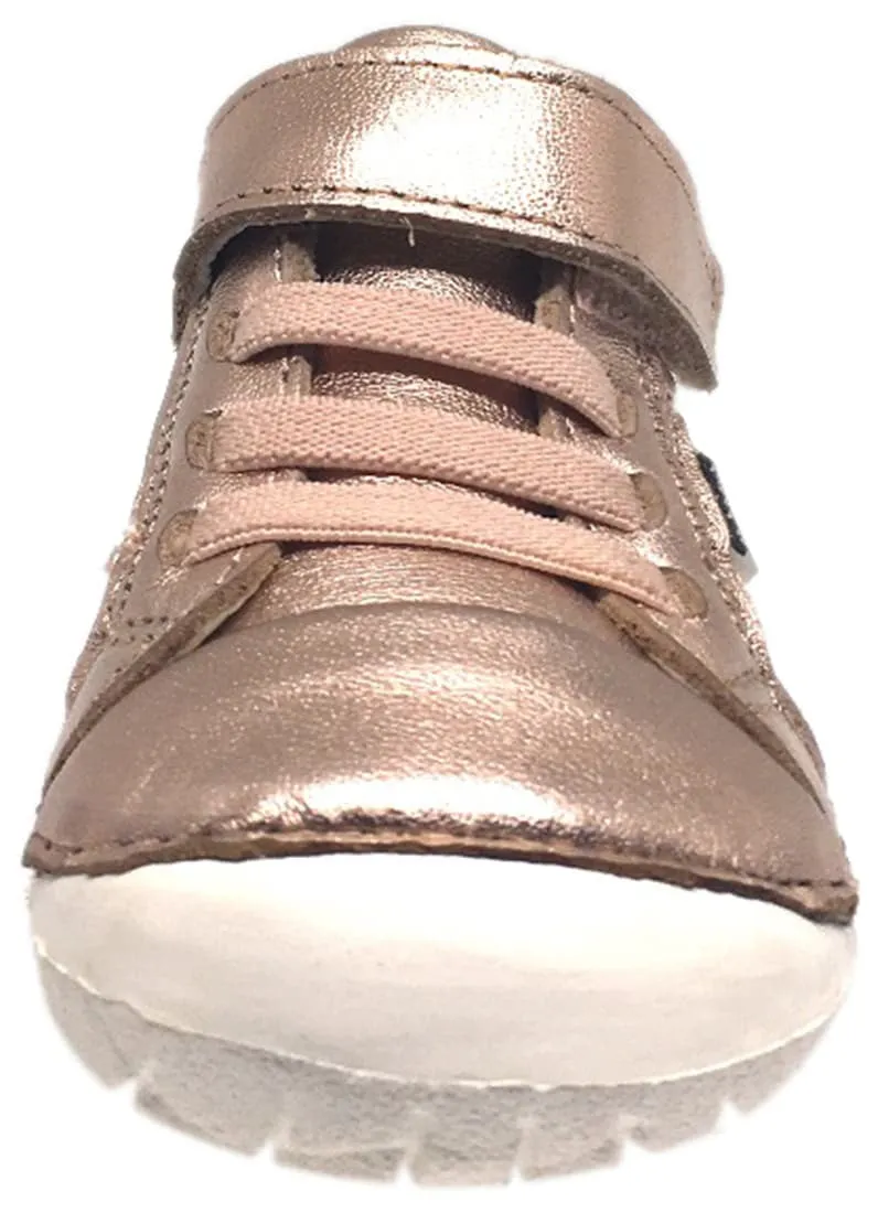 Old Soles Girl's Pave Cheer Copper Leather High Top Elastic Hook and Loop Walker Baby Shoe Sneaker