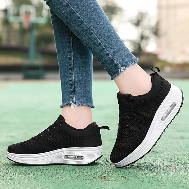 Owlkay Winter Women's Breathable Lightweight Thick-Soled Platform Sports Shoes