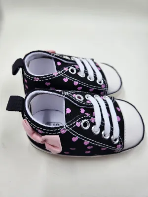 Pink   Black Heart  Canvas Shoes