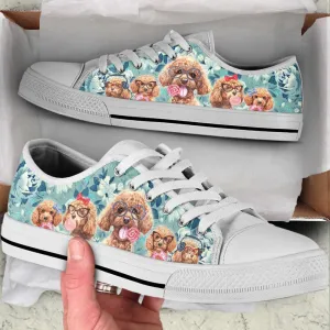 Poodle Dog Flowers Pattern Low Top Shoes Canvas Sneakers, Dog Printed Shoes, Canvas Shoes For Men, Women