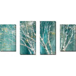 "Blue Birch Horizontal" by Julia Purinton Set of 4 Print on Canvas - Green