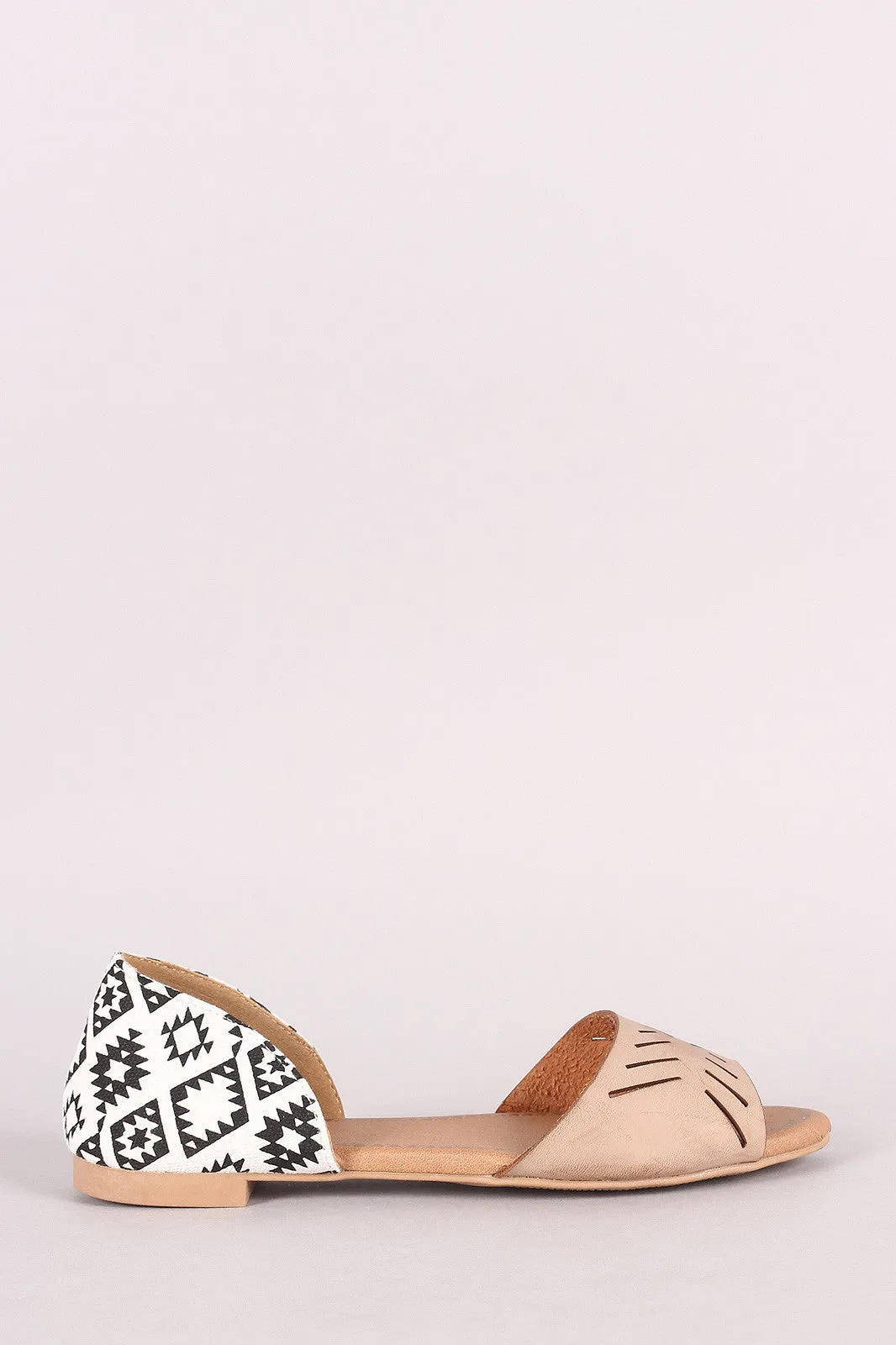 Qupid Geo Cutout Peep Toe Slip On Tribal Dorsay Flat