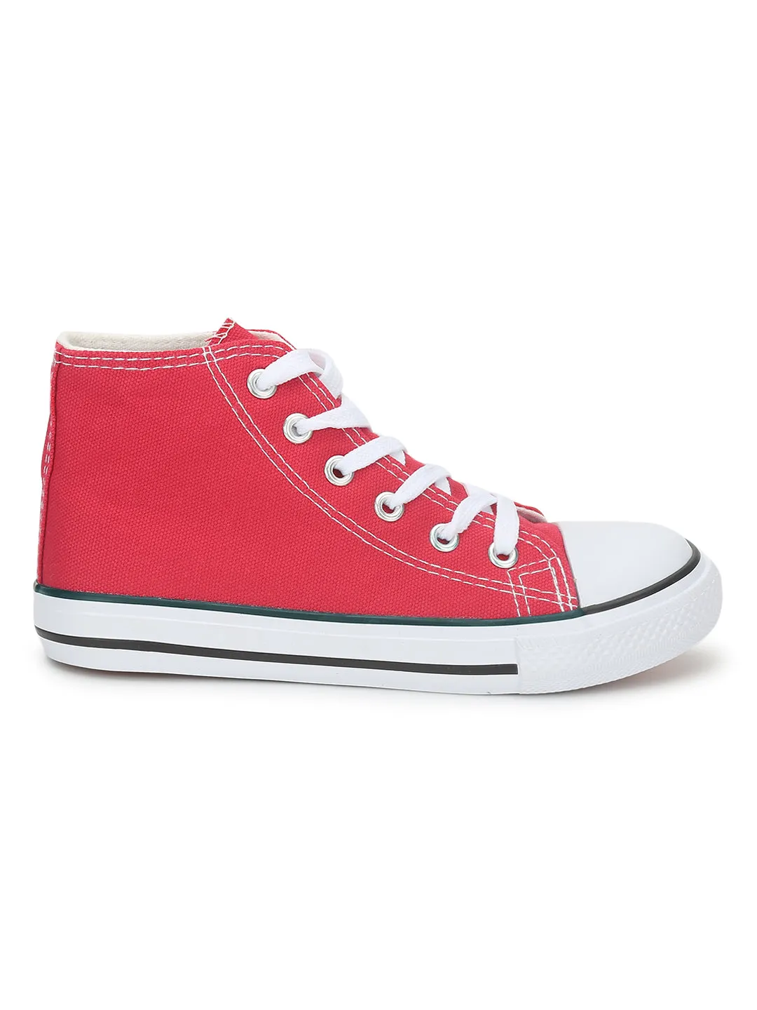 Red Canvas High Ankle Stylish Lace-Up Sneakers For Kids-Unisex (TC-LKCAN4-RED)