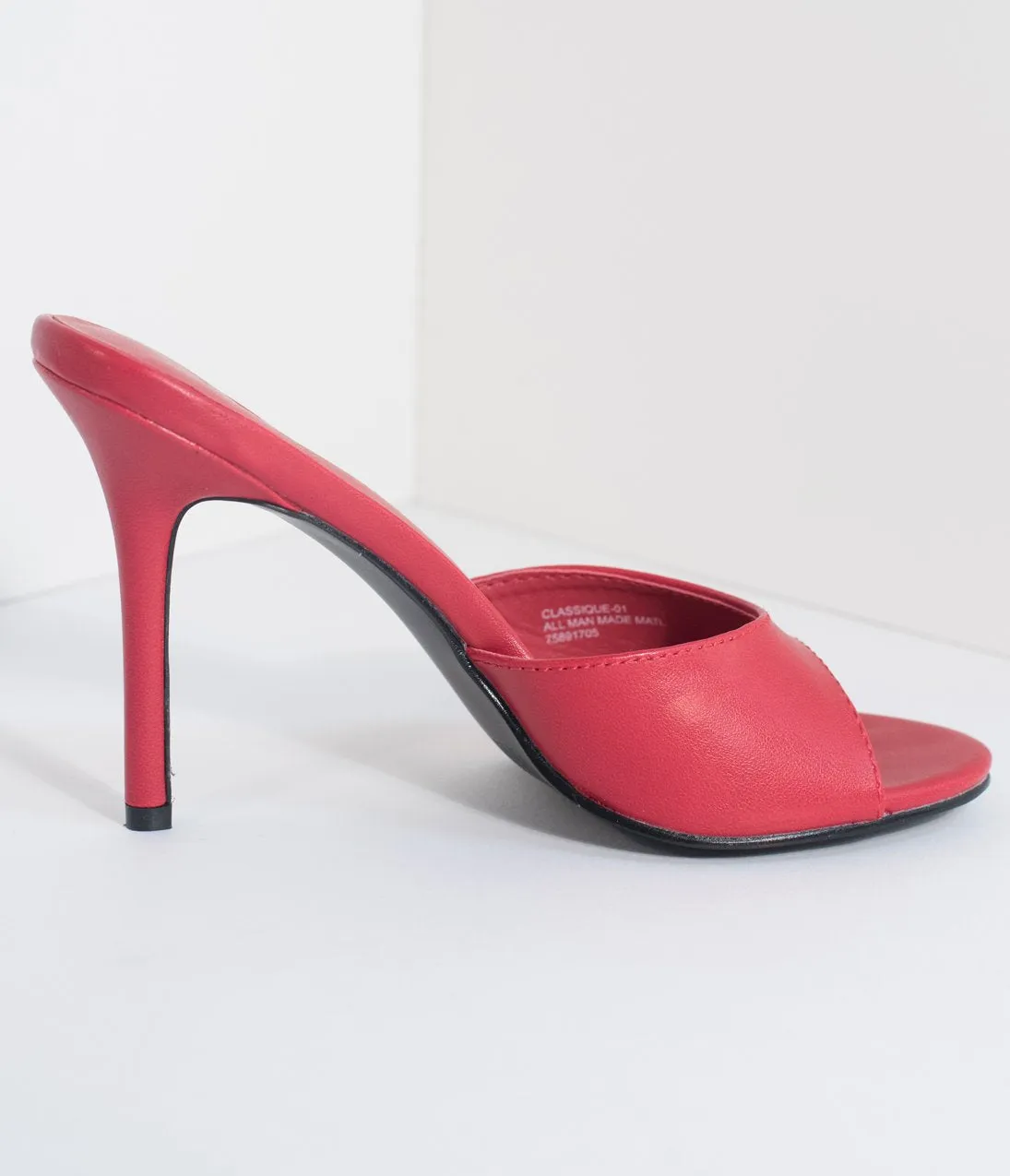 Red Matte Leatherette Peep Toe Slip On Heels