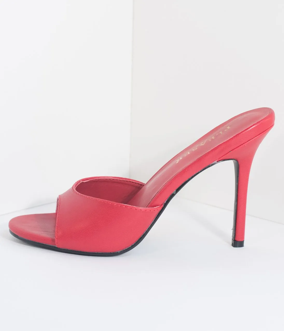 Red Matte Leatherette Peep Toe Slip On Heels