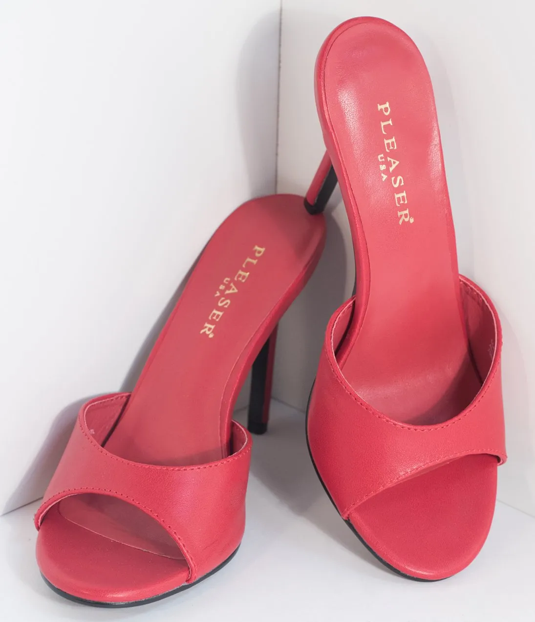 Red Matte Leatherette Peep Toe Slip On Heels