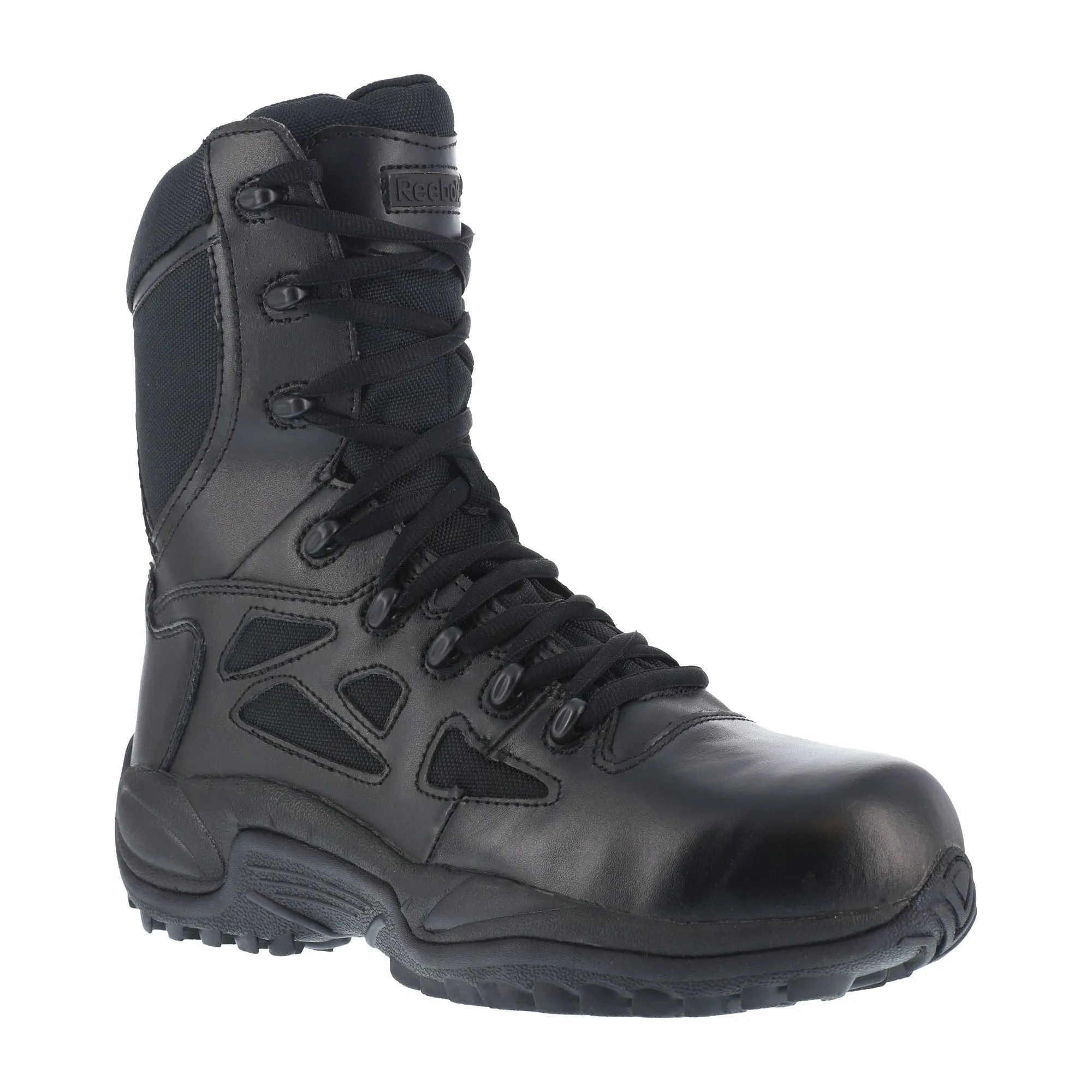 Reebok Womens Black Leather Work Boots Rapid Response Zip 8in 10.5 M