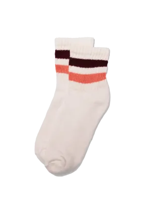 Retro Stripe Quarter Crew Sock- Coral/Berry