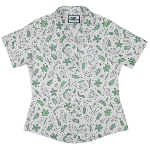 Science Green Microbes White Curvy Button Up Shirt