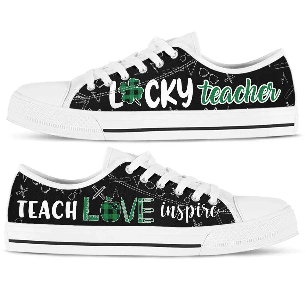 Shamrock Lucky Teacher Flower Low Top Shoes, Teacher Shoes, Low Top Sneakers