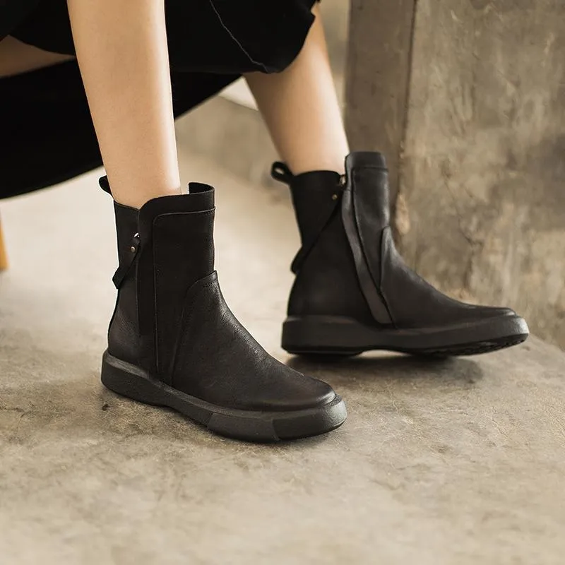 Side Zipper Chelsea Boots Waxing Leather Short Boots for Winter Black/Coffee