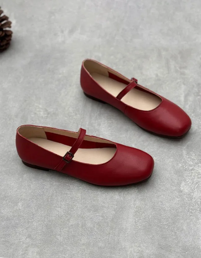 Single Bukle Comfortable Soft Leather Retro Flat Shoes