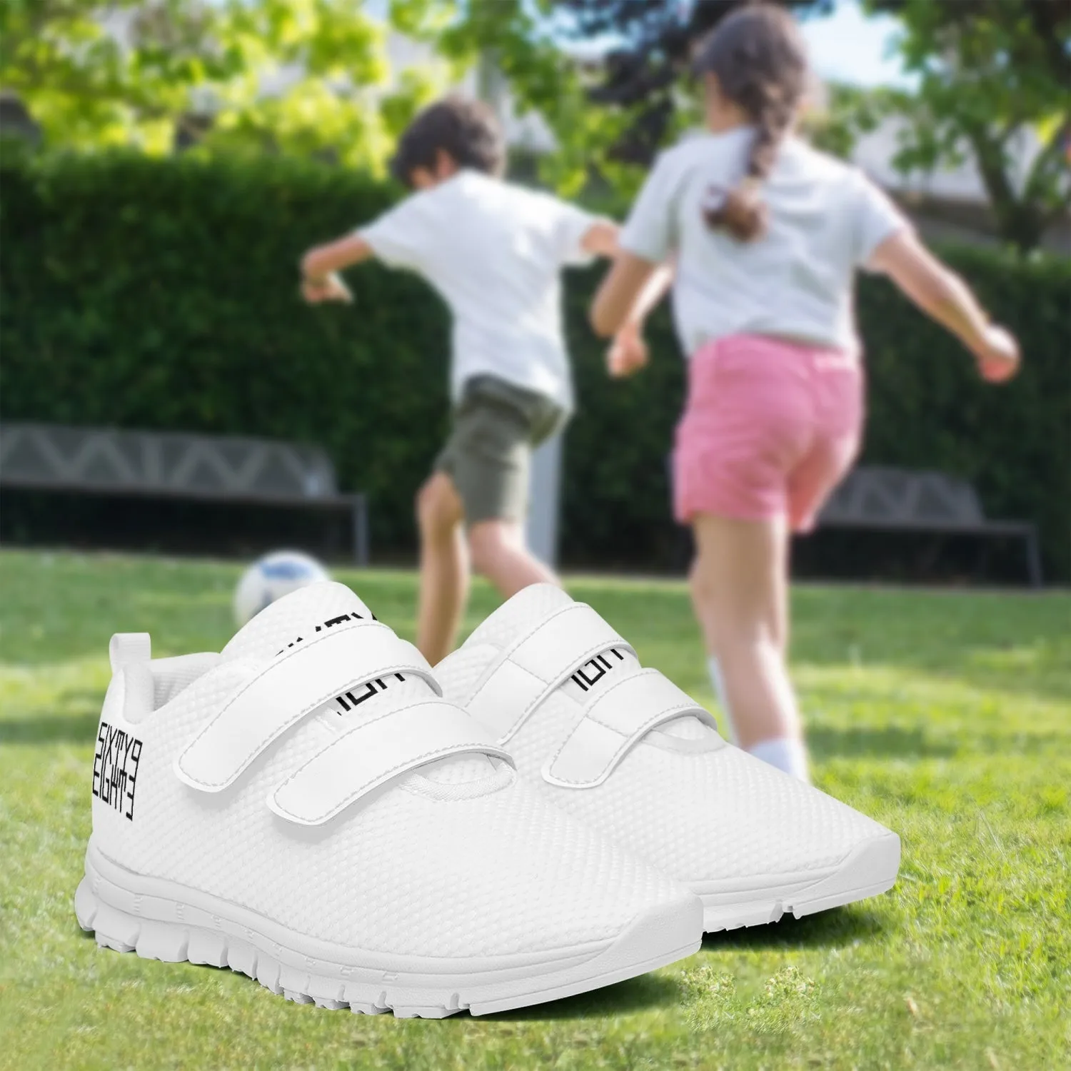 Sixty Eight 93 Logo Black White Kids Lightweight Velcro Shoe