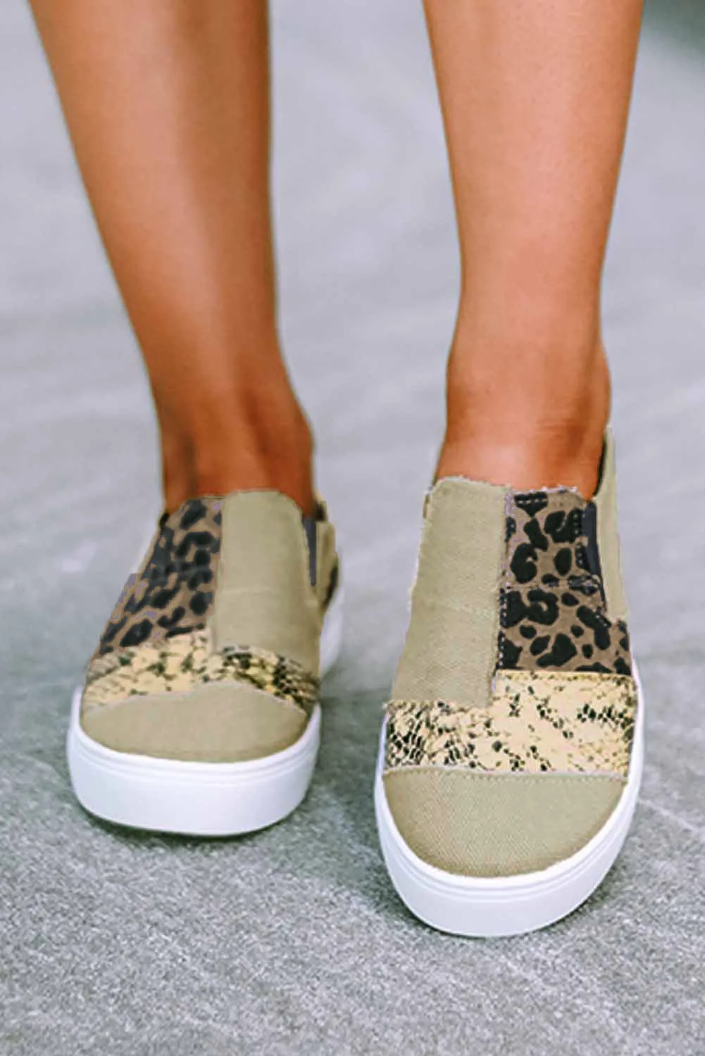 Slip On Canvas Sneakers for Women Animal Print Camouflage Patchwork Walking Shoes