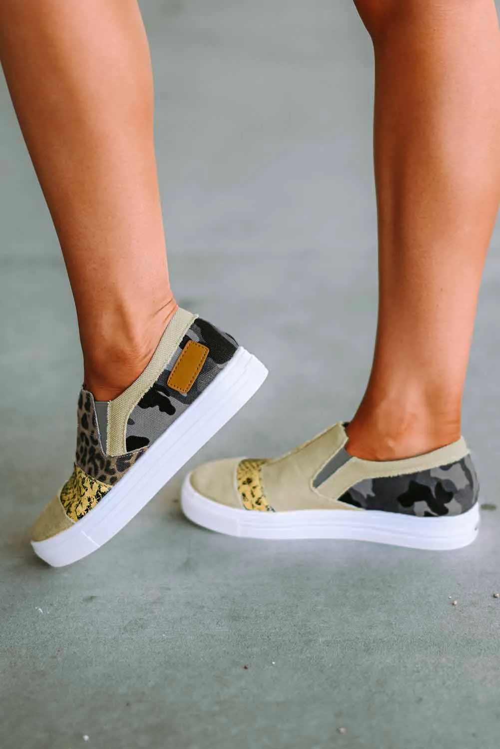 Slip On Canvas Sneakers for Women Animal Print Camouflage Patchwork Walking Shoes