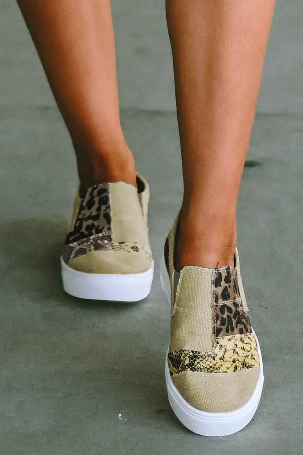 Slip On Canvas Sneakers for Women Animal Print Camouflage Patchwork Walking Shoes