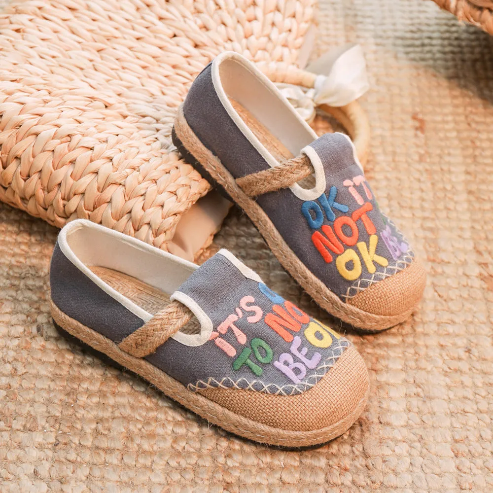 Slouchy Women's Embroidered With English Characters Canvas Shoes