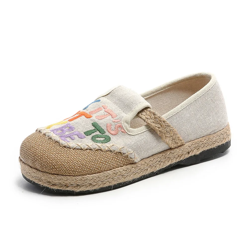 Slouchy Women's Embroidered With English Characters Canvas Shoes