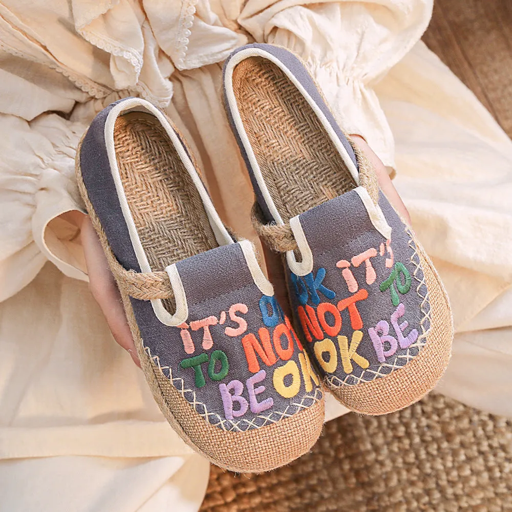 Slouchy Women's Embroidered With English Characters Canvas Shoes