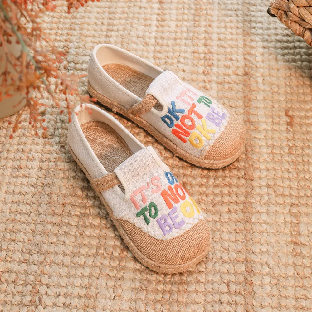 Slouchy Women's Embroidered With English Characters Canvas Shoes