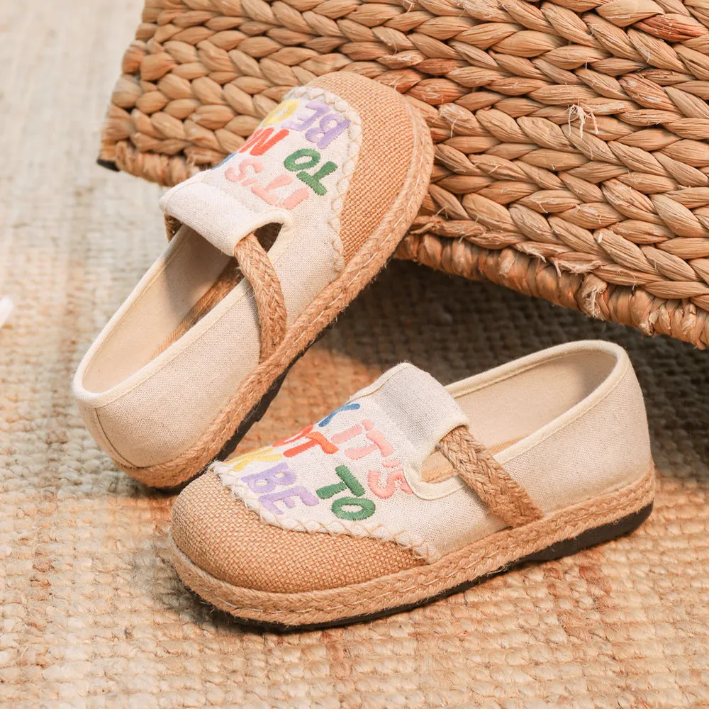 Slouchy Women's Embroidered With English Characters Canvas Shoes