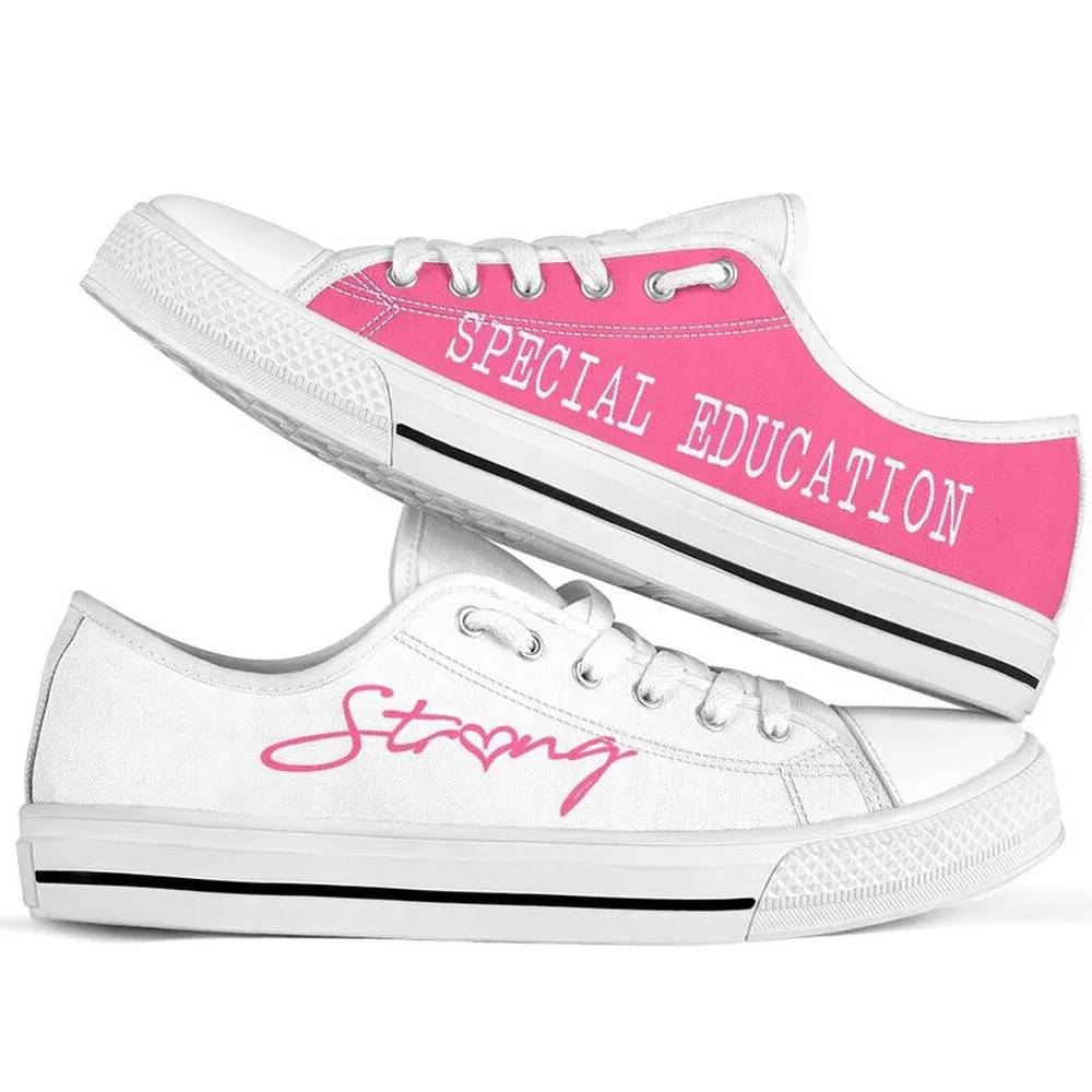 Special Education Strong Pink White Shoes, Teacher Shoes, Low Top Sneakers